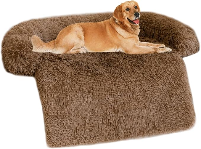 Dog Couch Bed 45In Calming Dog Bed Dog Sofa Couch Beds for Extra Large Dogs and Cats Fluffy Plush Dog Mats for Furniture Protector with Washable Cover (45x37x6, Brown)