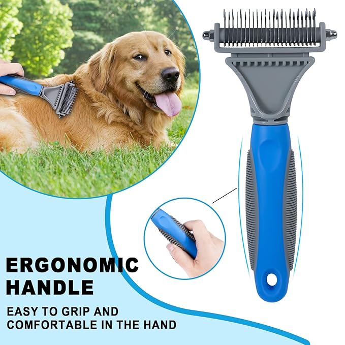 Pet Grooming Brush, Double Sided Undercoat Rake for Dogs & Cats, Professional Deshedding Brush and Dematting Tool, Safe and Effective Removing Knots, Mats, Tangles,and Flying Hair