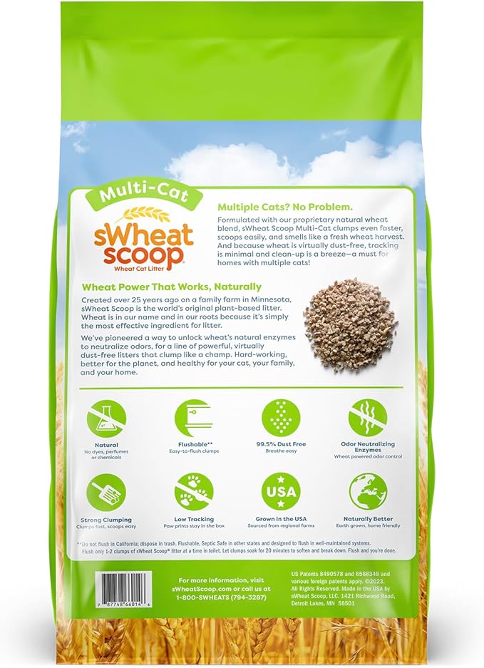 Natural Wheat Multi-Cat Litter, Superior Clumping with Odor Neutralizing Enzymes, 14 Pound Bag