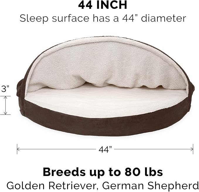 Furhaven 44" Round Memory Foam Dog Bed for Large Dogs w/ Removable Washable Cover, For Dogs Up to 80 lbs - Sherpa & Suede Snuggery - Espresso, 44-inch