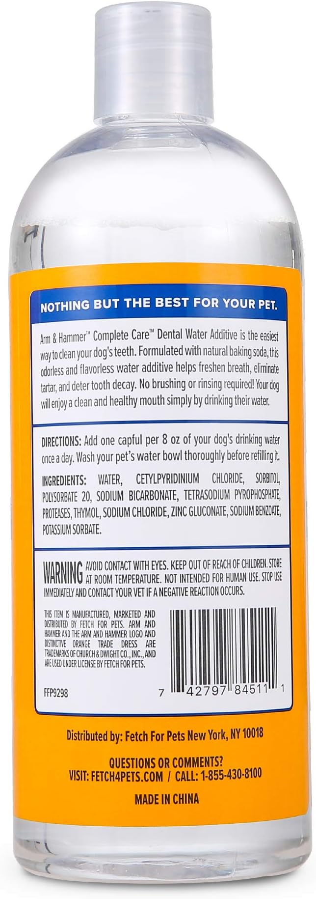 Arm & Hammer Complete Care Fresh Dental Water Additive for Dogs, 16 Fl Oz - Flavorless Dog Water Additive, Dog Mouth Wash, Dog Dental Rinse, PetWater Additive, Pets Dental Care for Bad Breath