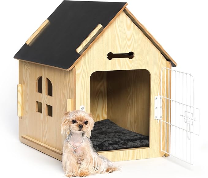 Dog House Indoor for Small Dogs or Cats, Cozy wooden design, Small indoor bed house, with Air Vents and Elevated Floor Warm Dog Cave