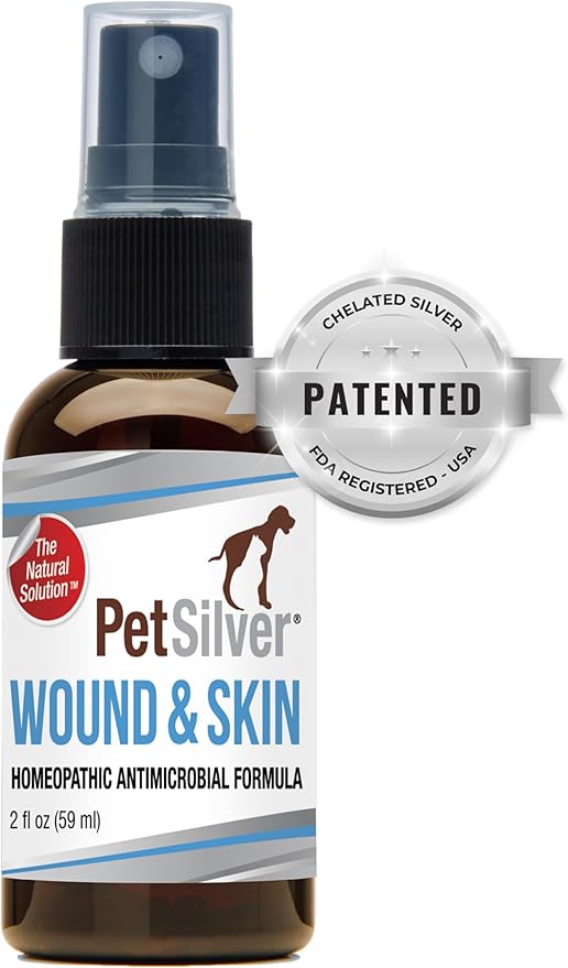 PetSilver Wound & Skin Spray with Patented Chelated Silver, Allergy Relief for Dogs Itching, Hot Spot Treatment for Dogs, Cat and Dog Wound Care, Natural Skin Soother for Dogs, USA, 2 fl. oz.