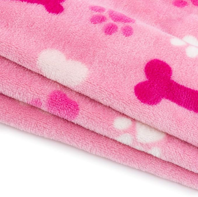 Allisandro Luxurious Dog Blanket, 350 GSM Super Fuzzy Microplush Fleece Pet Blankets for Small Medium Large Dogs and Cats, Pink Paw and Bone, 40" x 32"