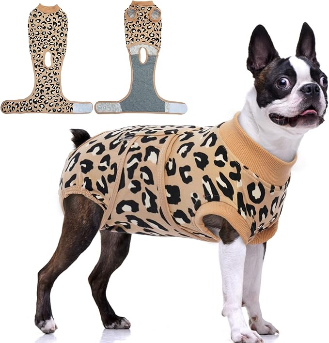 FUAMEY Recovery Suit for Dogs After Surgery,Soft Breathable Dog Bodysuit E-Collar & Cone Alternative Surgical Suit,Male Female Dog Neuter Spay Suits Anti Licking Wounds Onesie Brown Leopard M