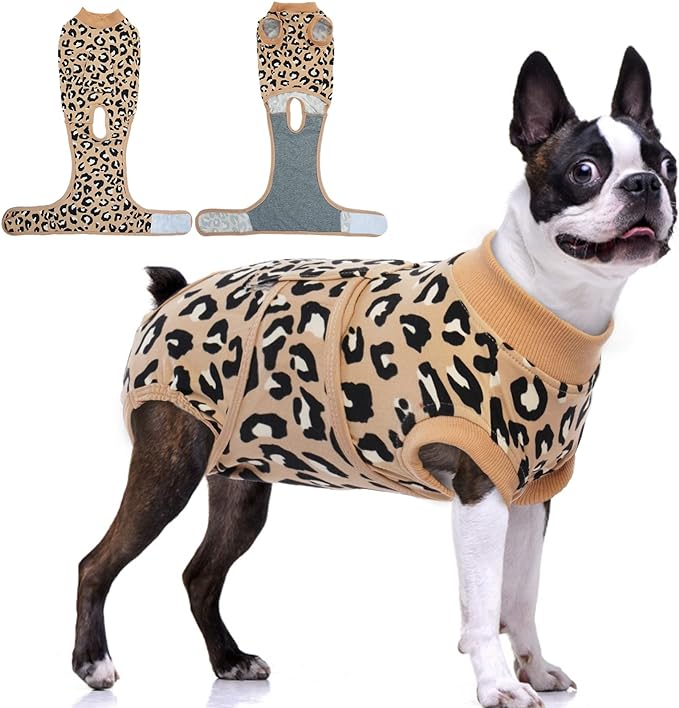 FUAMEY Recovery Suit for Dogs After Surgery,Soft Breathable Dog Bodysuit E-Collar & Cone Alternative Surgical Suit,Male Female Dog Neuter Spay Suits Anti Licking Wounds Onesie Brown Leopard L