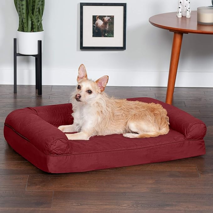 Furhaven Orthopedic Dog Bed for Medium/Small Dogs w/ Removable Bolsters & Washable Cover, For Dogs Up to 35 lbs - Quilted Sofa - Wine Red, Medium