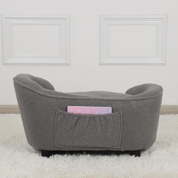 Pet Sofa Bed, Pet Dog Sofa with Adjustable Plastic Legs, Velvet Pet Couch Chair with Removeable & Washable Cushion for Small Dogs & Cats (gray)