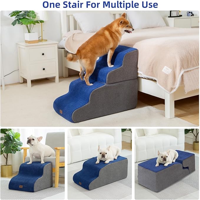 Dog Stairs Ramp for High Beds and Couch,Curved Dog Steps for Small Dogs and Cats Pet Stairs Non-Slip Balanced Portable Pet Step Indoor, 4 Steps,Navy Blue