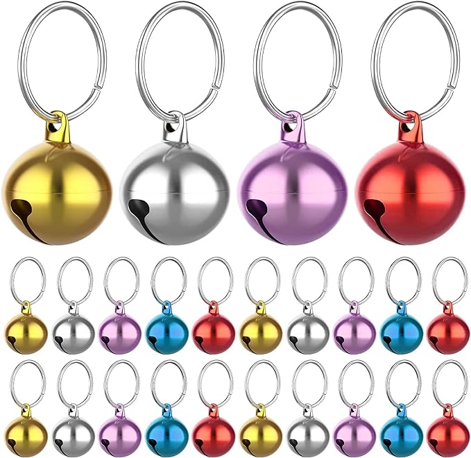 24pcs Cat Bells & Dog Collar Bells with Keyrings, Training Jingle Bell Collar Pendant Pet Accessories Festival Party DIY SMall Bells(Mixed Color)