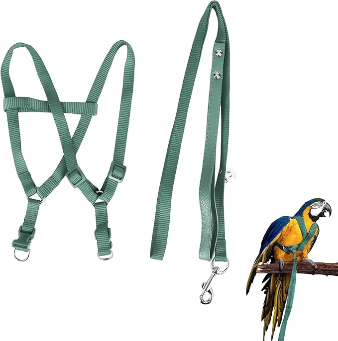 Pet Parrot Bird Harness and Leash, Adjustable Parrot Traction Harness Leash, Outdoor Flying Training Rope Anti Bite Training Rope for Parrot Macaw Cockatoos