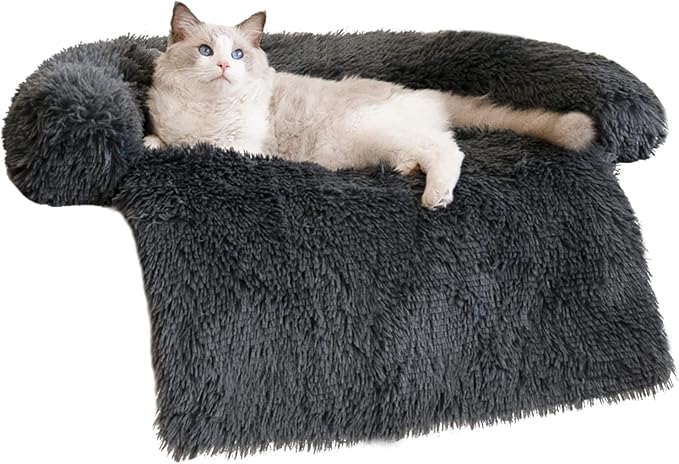 Dog Couch Bed Small Calming Dog Bed Dog Sofa Couch Beds for Small Dogs and Cats Fluffy Plush Dog Mats for Furniture Protector with Washable Cover (30x26x5, Gray)