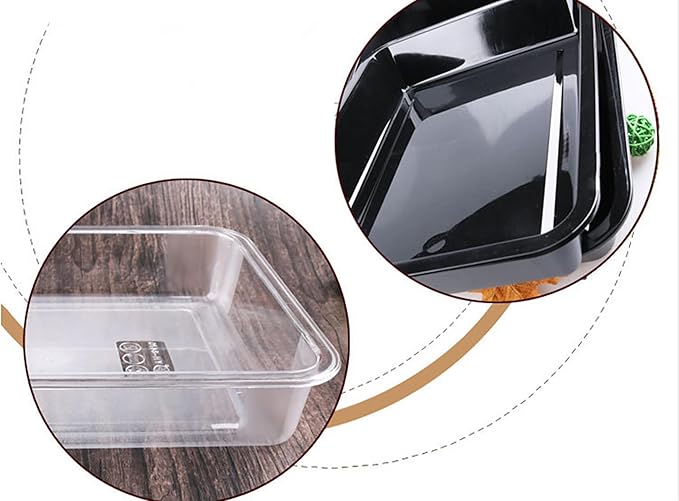 OMEM Reptile Food Bowl Large Water Dish, Wood Plate, Bowl Turtles (M=31.5 * 23.8 * 4.7, Black)