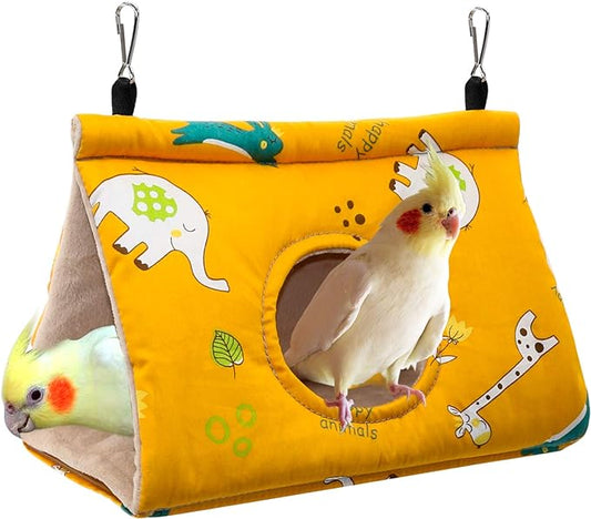 Rypet Winter Warm Bird Nest House - Hanging Hammock Velvet Shed Hut Cage Plush Fluffy Birds Hideaway Sleeping Bed Fuzzy for Parrot Parakeet Cockatiels Budgies Lovebird Medium（Yellow）