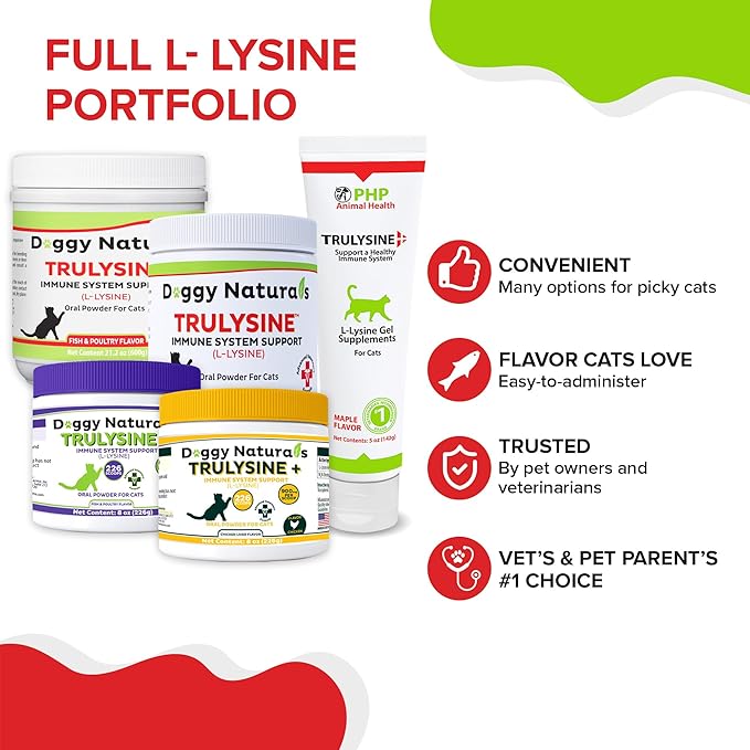 Trulysine Viralysine L-Lysine Gel Supplement for Cats, 5oz - Cats & Kittens of All Ages - Immune Health - Sneezing, Runny Nose, Squinting, Watery Eyes - Maple Flavor (142 Grams (500mg / Serving))