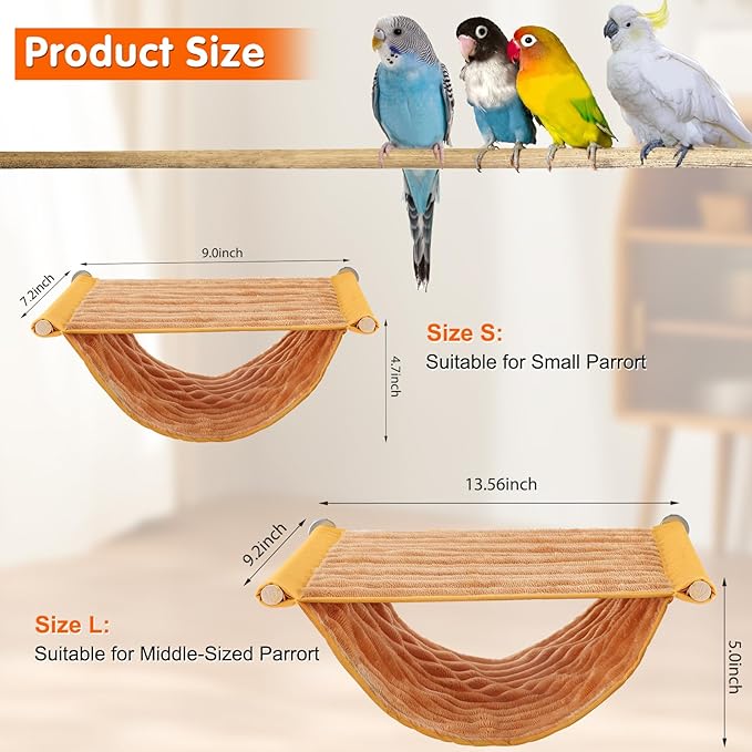 BWOGUE Winter Warm Bird Nest Bed Hanging Hammock Snuggle Hut Parrot House Tent Toy Bird Cage Perch for Parakeet Budgies Cockatiels Lovebird Cockatoo Finch Hamster Chinchilla Guinea Pig(Large, Yellow)