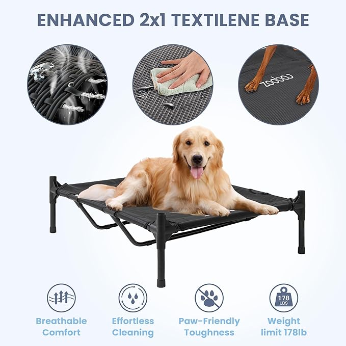 48" X-Large Dog House, Dog House for Large Dogs Indoor or Outside, Weatherproof 600D PVC Dog House Outdoor, Featuring Breathable 2x1 Textilene Elevated Dog Cooling Bed, Easy to Clean