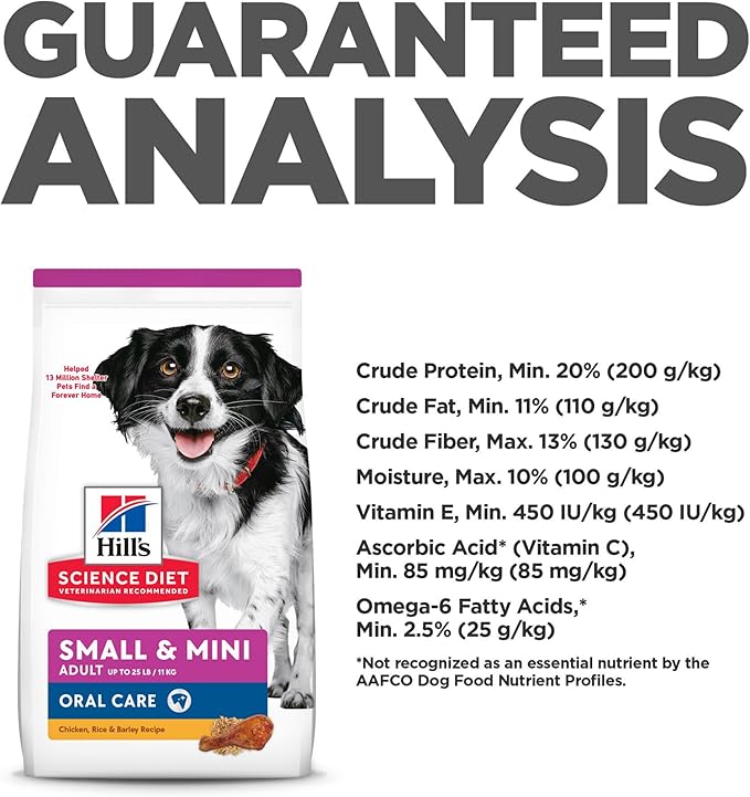 Hill's Science Diet Oral Care, Adult 1-6, Small & Mini Breeds Plaque & Tartar Buildup Support, Dry Dog Food, Chicken, Rice, & Barley, 12.5 lb Bag