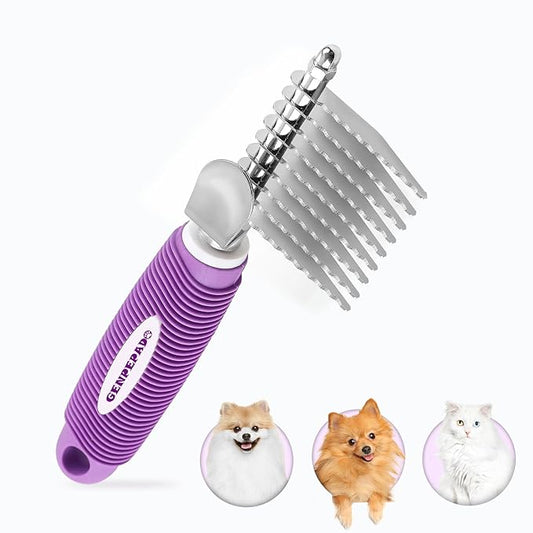 Dematting Undercoat Rake Comb for Dogs & Cats with Long 2.5-In Stainless Steel Safety Blades for Removing Knots, Mats & Tangles - Pet Grooming Deshedding Brush Tool with Anti-Slip Grip