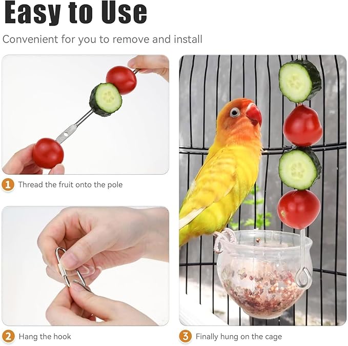 Bird Cage Food Holder Fruit Hanger 3Pcs, Parrot Fruit Vegetable Skewer Fruit Hanger Bird Cage Feeder Foraging Toy for Parakeet Budgie Macaw