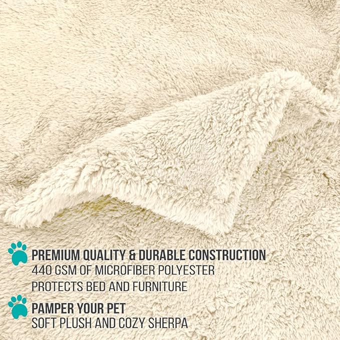 PetAmi Fluffy Waterproof Dog Blanket for Medium Large Dogs, Soft Warm Pet Sherpa Throw Pee Proof Couch Cover, Reversible Cat Bed Blanket Sofa Protector, Plush Washable Pad (Beige Cream, 40x60)