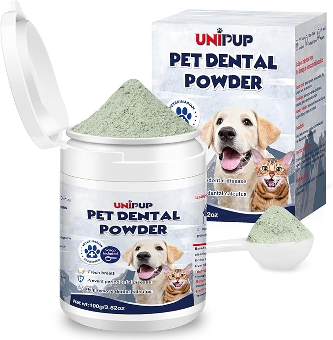 Dog Dental Care, 3.52oz/100g Pet Teeth Cleaning Powder, Brown Seaweed Dog Breath Fresh Powder Effective Dog Plaque and Tartar Remover, Dog Dental Powder for Bad Breath Treatment Powder