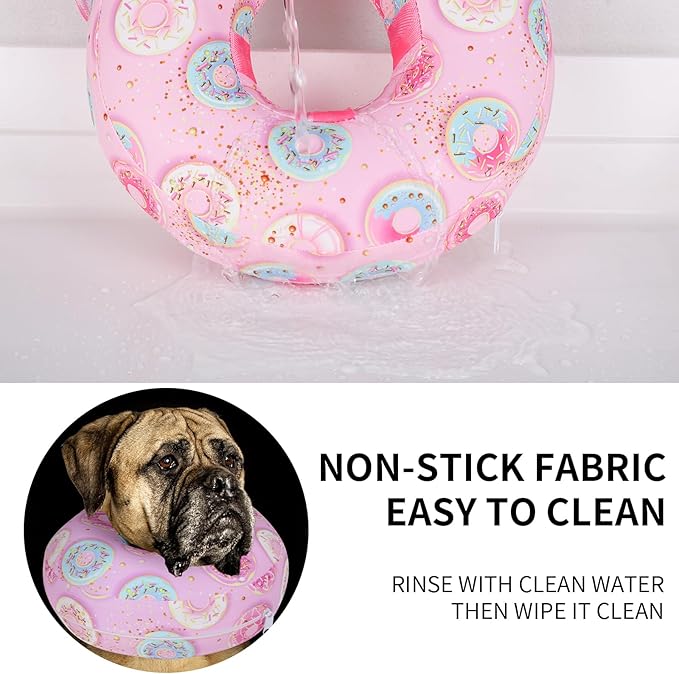 Protective Inflatable Dog Cone After Surgery, Soft Inflatable Donut Collar for Dogs and Cats, Prevent from Biting & Scratching (Pink Donut Collar L)
