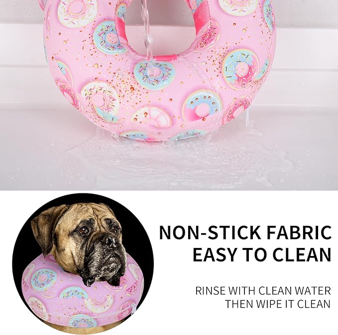 Protective Inflatable Dog Cone After Surgery, Soft Inflatable Donut Collar for Dogs and Cats, Prevent from Biting & Scratching, Not Block Vision (Pink Donut Collar S)