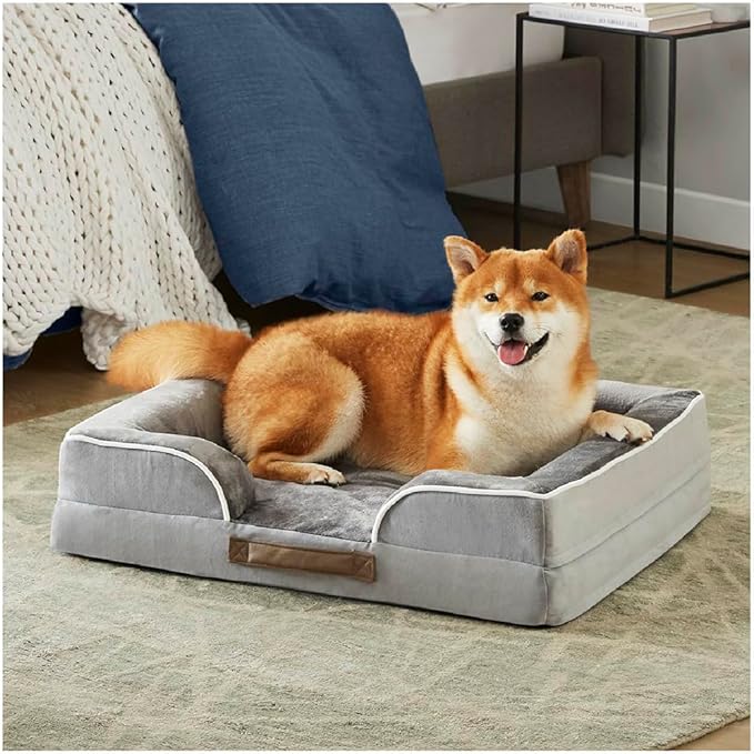 Friends Forever Orthopedic Dog Bed, Bolster Dog Bed with Memory Foam Dog Couch Sofa and Removable Washable Cover, Ally Grey, 28x23x6.5