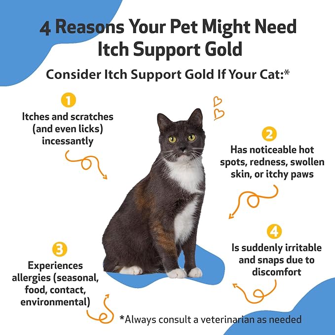 Pet Wellbeing Itch Support Gold for Cats - Vet-Formulated - Itchy Skin & Paws, Hot Spots, Skin Allergies - Natural Herbal Supplement 2 oz (59 ml)