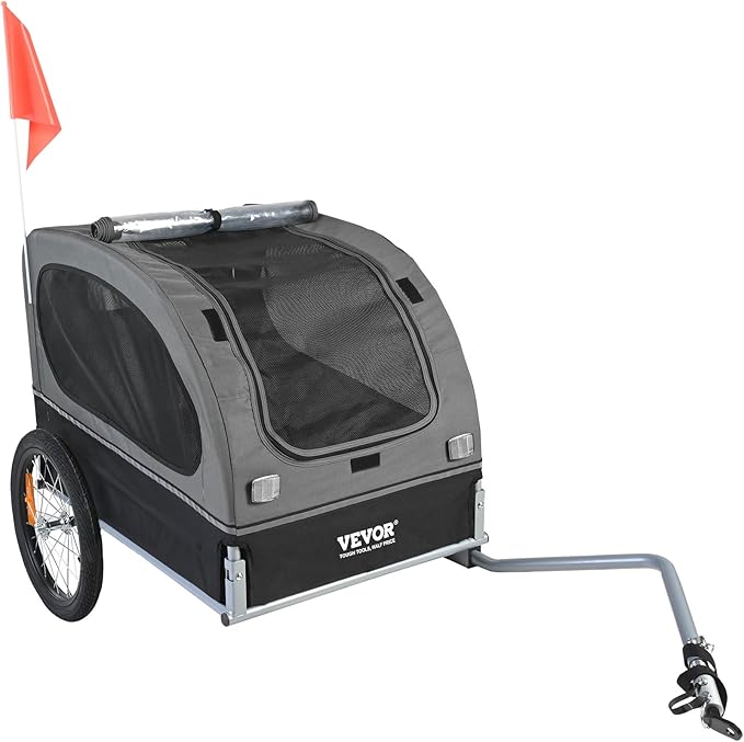 VEVOR Dog Bike Trailer, Supports up to 66/88/100 lbs, Pet Cart Bicycle Carrier, Easy Folding Frame with Quick Release Wheels, Universal Bicycle Coupler, Reflectors, Flag, Collapsible to Store