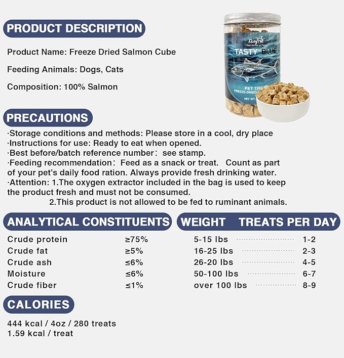 Freeze-Dried Salmon Training Raw Single Ingredient Cat Treats, Solve Pet's Picky Eating Problem(Salmon)