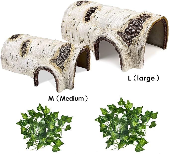 Reptile Hide Caves Simulation Tree Hideout Snake Hide Leopard Gecko Terrarium Plastic Plant Leaves Ornament Habitat Shelter Decor for Lizard Hermit Crab Spider Frog Amphibians Medium Size