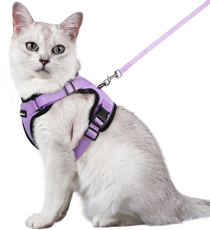 rabbitgoo Cat Harness and Leash for Walking, Escape Proof Soft Adjustable Vest Harnesses for Cats, Easy Control Breathable Reflective Strips Jacket, Light Purple, M