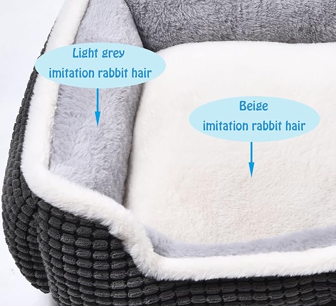 Dog Bed for Medium Size Dogs, Cute Cat Beds for Indoor Cats, Super Soft Washable Cat Bed with Anti-Slip & Water-Resistant Bottom, Luxury Durable Kitten Bed and Puppy Bed, Square Grey Animal Pet Beds