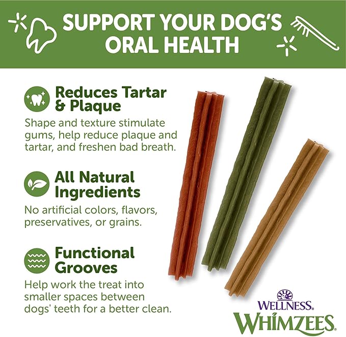 WHIMZEES by Wellness Stix Natural Dental Chews for Dogs, Long Lasting Treats, Grain-Free, Freshens Breath, Extra Small Breed, 56 count