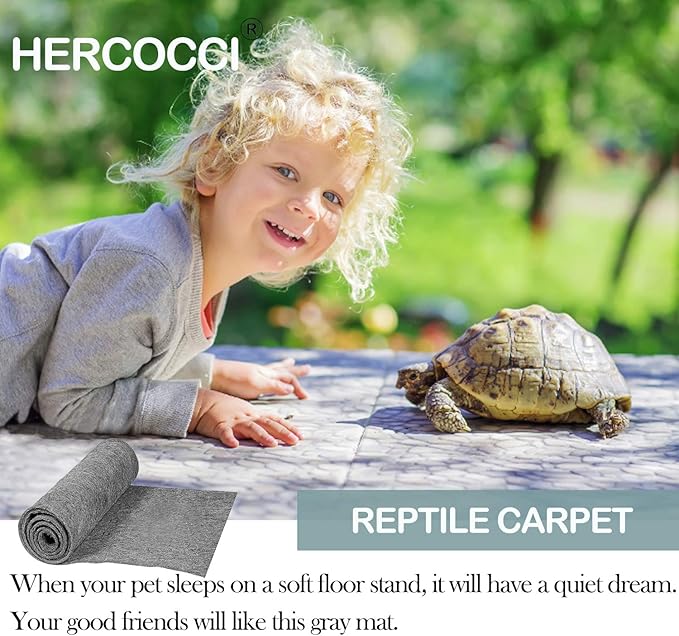 HERCOCCI 2 Pack Reptile Carpet, 39’’ x 20’’ Terrarium Bedding Substrate Liner Reptile Cage Mat Tank Accessories for Bearded Dragon Lizard Tortoise Leopard Gecko Snake (Grey)