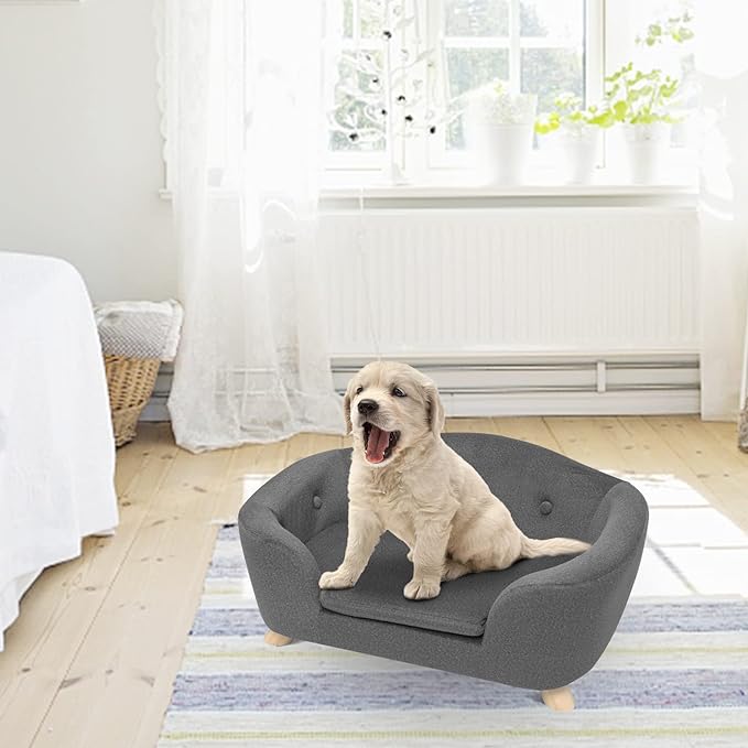 SHAVI Pet Sofa Bed Dog Couch for Small Pet Dog and Cats, Low Back Pet Lounging Bed with Velvet Modern Sofa for Dogs Easy-to-Clean(Grey)