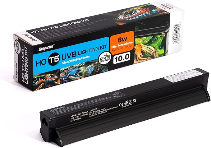 T5 UVB Lighting Combo Kit, Reptile Light Fixture with UVB 10.0 Fluorescent Tube Ideal for Tropical and Deserts Such as Bearded Dragon Lizards and Tortoises(8W-13in)