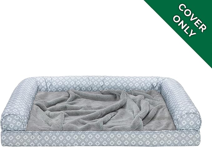 Furhaven Replacement Dog Bed Cover Plush & Diamond Print Nest Top Sofa-Style, Machine Washable - Gray, Large