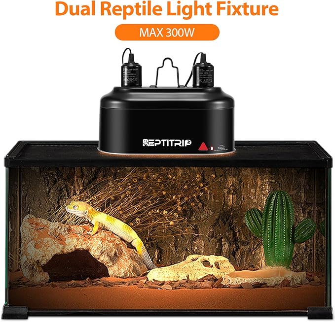 Dual Reptile Light Fixture, Suitable for Reptile Heat Lamp and UVB Reptile Light, Maximum 150W, Reptile Lighting Accessories, Improve UVB and Heat Lamp Performance E26 Socket