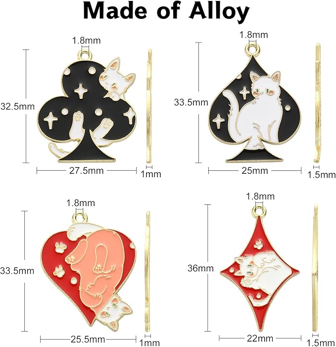 KitBeads 20pcs Enamel Cat Charms Mixed Colors Poker Kitten Charms Cartoon Pet Kitten Spade Diamond Club Heart Poker Charms for Jewelry Making