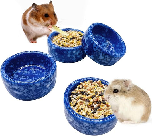 kathson 4 Pcs Hamster Food Bowl Guinea Pig Ceramic Water Bowl Small Animal Feeding Dish for Dwarf Hamster Gerbil Syrian Ferret Hedgehog Chinchilla Bunny (Navy)