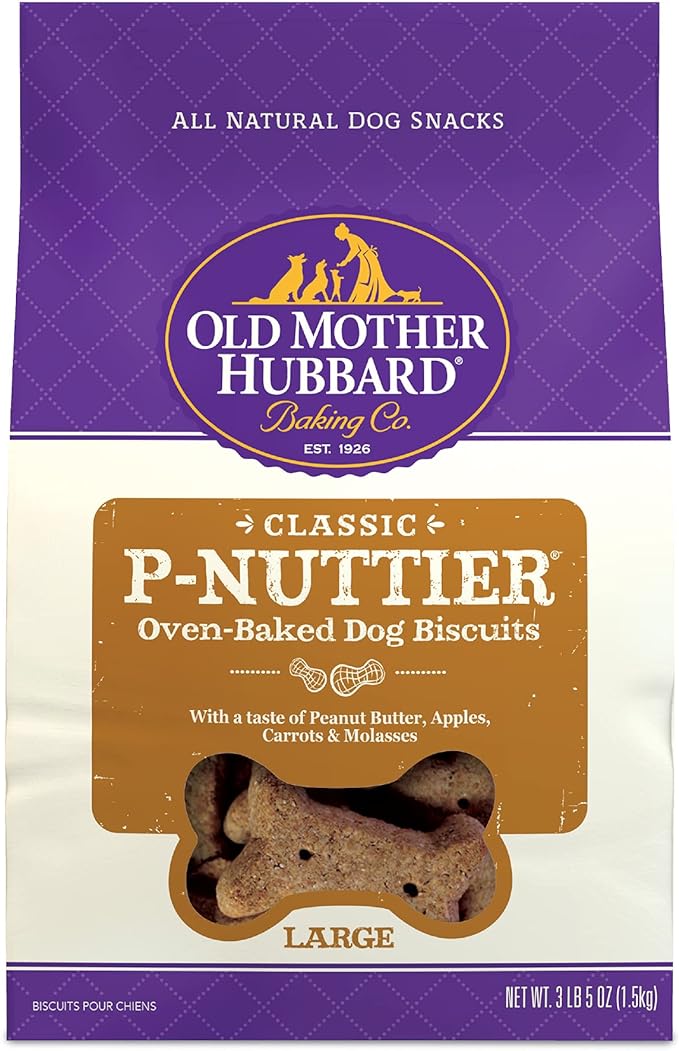 Old Mother Hubbard by Wellness Classic P-Nuttier Natural Dog Treats, Crunchy Oven-Baked Biscuits, Ideal for Training, Large Size, 3.3 pound bag