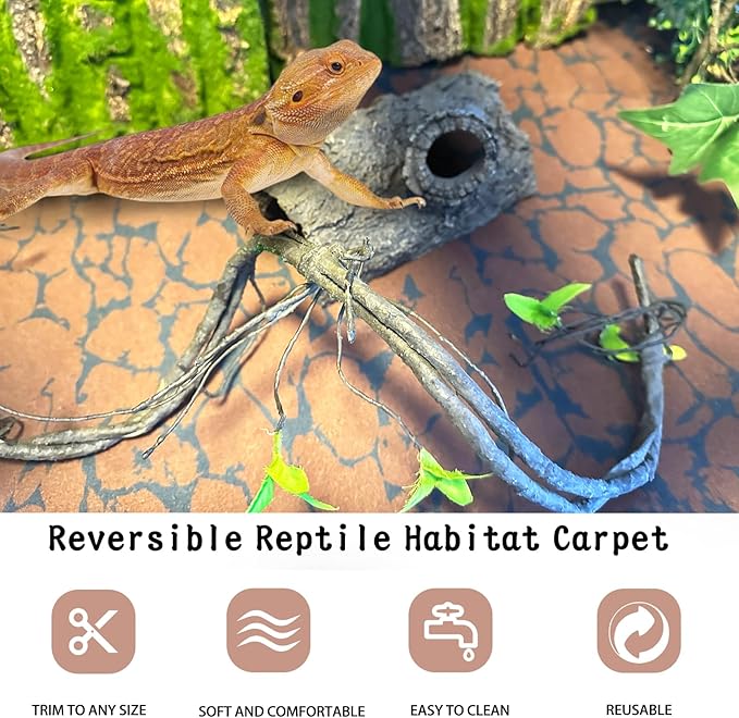 BNOSDM Reptile Carpet Pet Desert Mat Terrarium Liner Bedding Mats Reversible Substrate for Lizard Gecko Tortoise Snake Chameleon Bearded Dragon 39.3x19.6IN