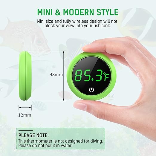 Fish Tank Thermometer, PAIZOO LED Aquarium Thermometer Digital Accurate Temperature Gauge, Stick-on Digital Thermometers Aquarium Accessories Suitable for Fish, Betta, Axolotl, or Aquatic, Green