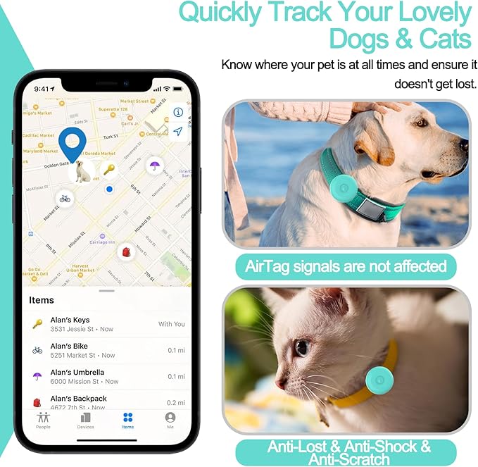 IPX8 Waterproof AirTag Dog Collar Holder, Hidden Air Tag Case for Cat Collar, Anti-Lost Silicone Cover for AirTag GPS Tracker Compatible with Pets Loop, Fits All Width Collars(Mint Green S)