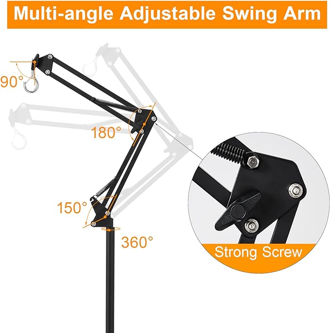 Reptile Lamp Stand Reptile Heat Lamp Stand (15.7inch to 74.3inch) with 360° Adjustable Swing Arm, Reptile Light Stand for Bearded Dragon Turtles Snake and Chicks