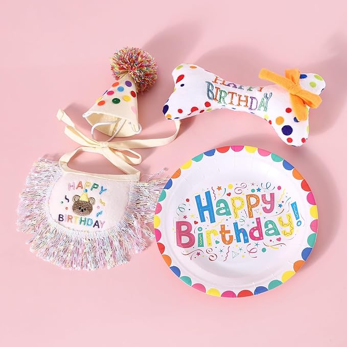 Dog Princess Costumes Puppy Birthday Bandana Scarf and Party Hat Cute Lace Dog Bib Scarf and Birthday Hat Doggy Birthday Party Decorations Set