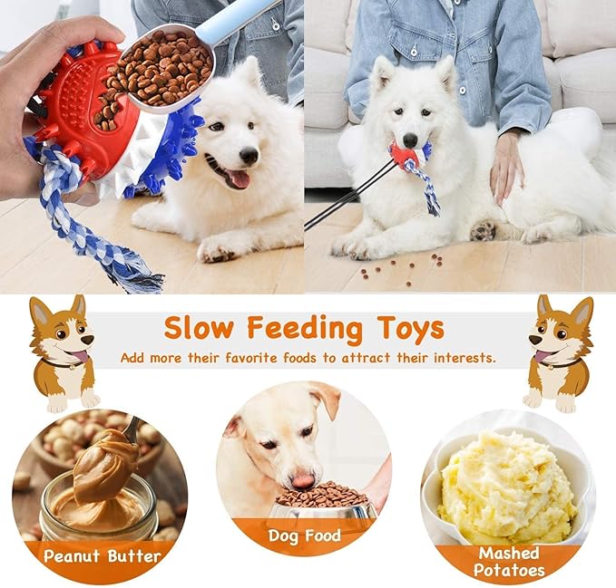 Suction Cup Dog Toy for Aggressive Chewers，Dog Rope Ball Interactive Tug of War Toy, Puppy Tug Toy Squeaky Ball Puzzle Toys for Teeth Cleaning Toys for Small Medium Large Dog